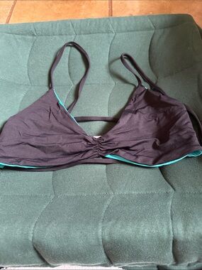 l*space black Bikini Triangle Top with Teal Trim medium reversible
